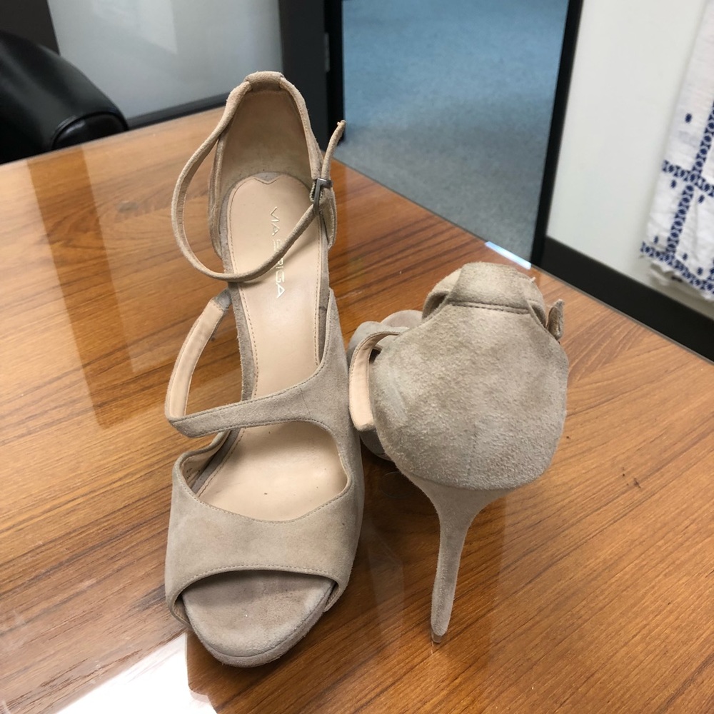 Via Spiga suede platform heels in taupe